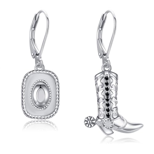 Cowgirl Ohrringe 925 Sterling Silber Western Cowboy Boot Ohrstecker Cowboystiefel Ohrringe Hängend Texas Hut Ohrhänger Spur Boho Schmuck Geschenk für Damen Frauen Männer von JERWLI