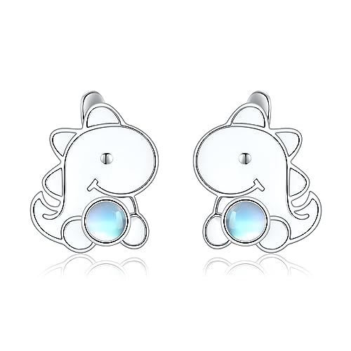 Dinosaurier Ohrringe Sterling Silber Dinosaurier Stud Ohrringe Mondstein Schmuck Geschenke für Frauen Kleine Mädchen von JERWLI
