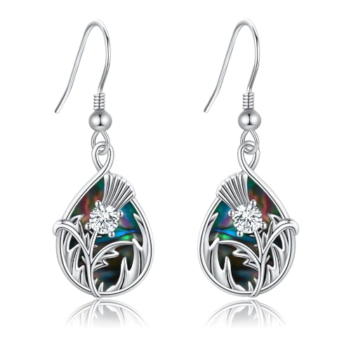 Schottische Distel Ohrringe 925 Sterling Silber Abalone Shell Thistle Dangle Earring Schottische Distel Schmuck Geburtstagsgeschenke für Frauen Mädchen Mutter Frau Freundin von JERWLI