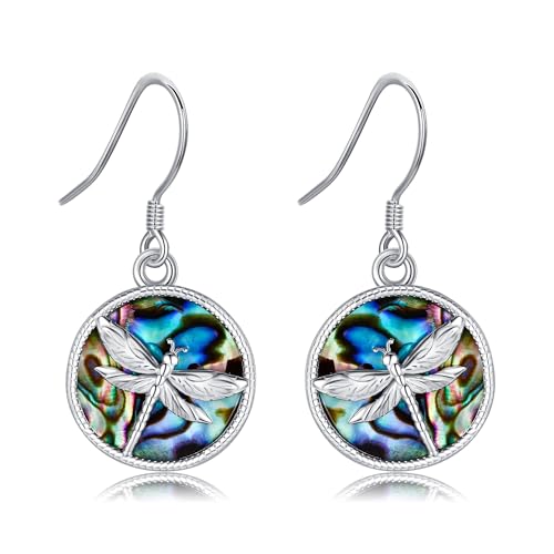 Dragonfly Abalone Shell Ohrringe 925 Sterling Silber Dragonfly Schmuck Geschenk für Frauen Mädchen von JERWLI