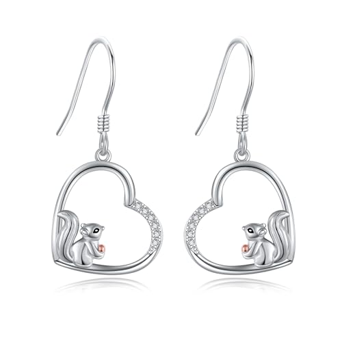 Eichhörnchen Dangle Ohrringe S925 Sterling Silber Eichhörnchen Tropfen Ohrringe baumelnde Schmuck Geschenke für Frauen Mädchen Eichhörnchen Liebhaber von JERWLI