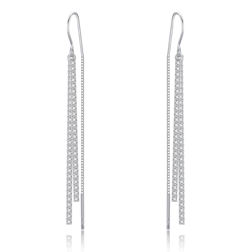 Einfädler Durchzieher Ohrringe Sterling Silber 925 Quaste Ohrringe Cubic Zirkonia Lang Hängend Threader Ohrringe Schmuck Geschenk für Damen Mädchen von JERWLI