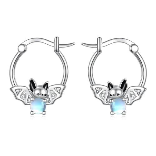 Fledermaus-Ohrringe aus 925 Sterling Silber, Mondstein Fledermaus-Hoop-Ohrringe, Schmuck für Frauen und Liebhaber. von JERWLI
