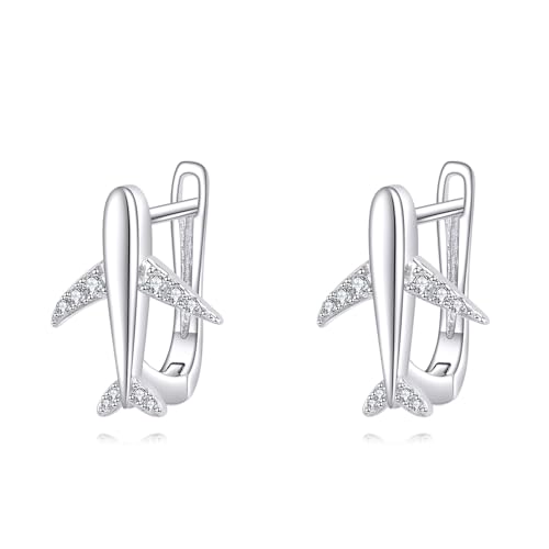 Flugzeug Ohrringe S925 Sterling Silber Flugzeug Hoop Ohrringe Flugzeug Schmuck für Frauen Damen Geschenke für Flugbegleiterinnen von JERWLI