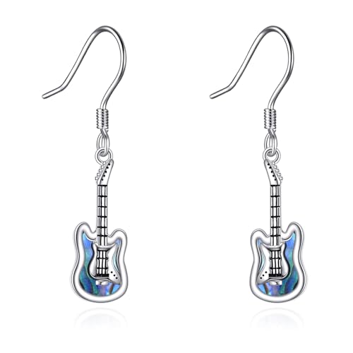 Gitarre Ohrringe S925 Sterling Silber Abalone Gitarren Ohrstecker Punk Gitarre Schmuck Geschenke für Frauen Mädchen Damen Gitarrist Musik Liebhaber von JERWLI