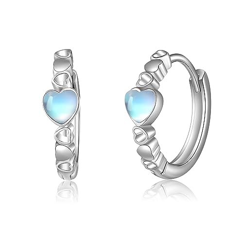 Herz Huggie Ohrringe Sterling Silber Mondstein Herz Huggie Reifen Schmuck Geschenke für Frauen Mädchen von JERWLI