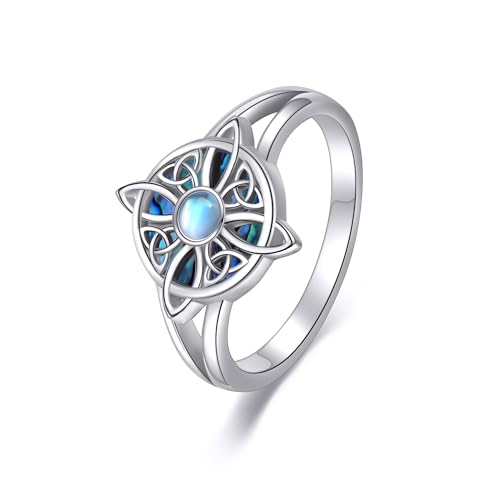 JERWLI Hexen Knoten Ring Silber 925 Hexen Ringe Abalone Muschel Keltischer Knoten Wiccan Schmuck Hexen Knoten Amulett Schutz Geschenke für Damen Männer (7) von JERWLI