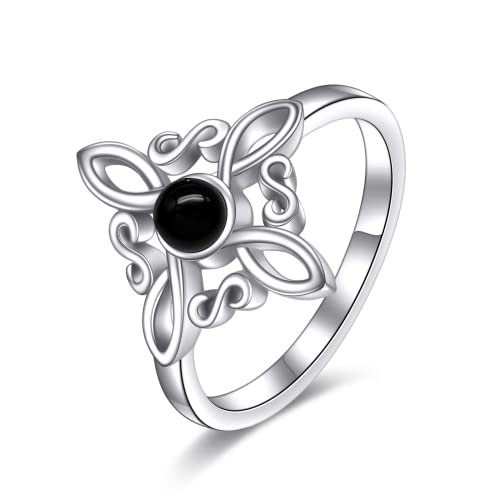 Hexenknoten-Ringe, Sterling Silber, magische Hexenknoten-Ringe, schwarzer Onyx, heidnischer Schmuck, keltisches Kreuz, Schmuck für Frauen und Mädchen (10) von JERWLI