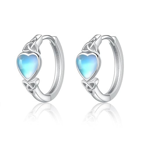 Huggie Hoop Ohrringe 925 Sterling Silber Keltische Mondstein Kleine Huggie Hoop Ohrringe für Frauen Mädchen Schmuck Geschenke von JERWLI