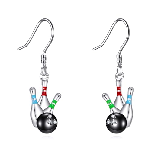 JERWL Bowling Ohrringe 925er Sterlingsilber Bowling Ohrhänger Sportschmuck Geschenke für Frauen von JERWLI
