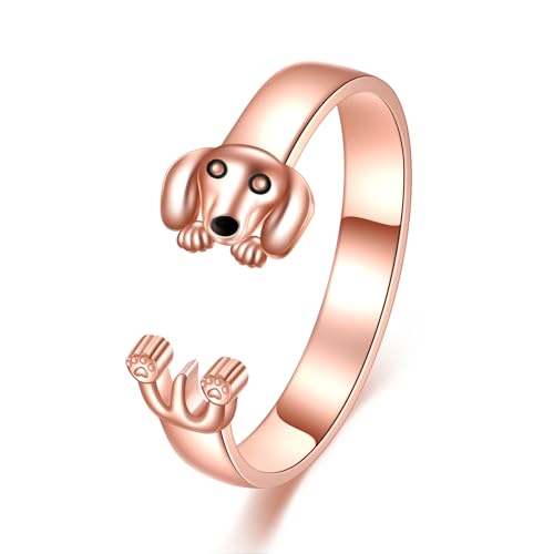 JERWL Dackelring 925er Sterlingsilber süßer Hund offener Ring Dackelschmuck Geschenke für Frauen JERWL Dackelring 925er Sterlingsilber süßer Hund offener Ring Dackelschmuck Geschenke für Frauen von JERWLI