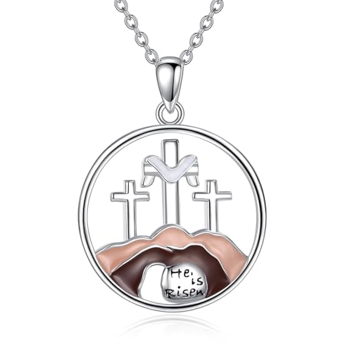 JERWL Halskette mit leerem Grab 925 Sterlingsilber Anhänger mit leerem Grab Halsketten katholischer Schmuck Geschenke für Frauen von JERWLI