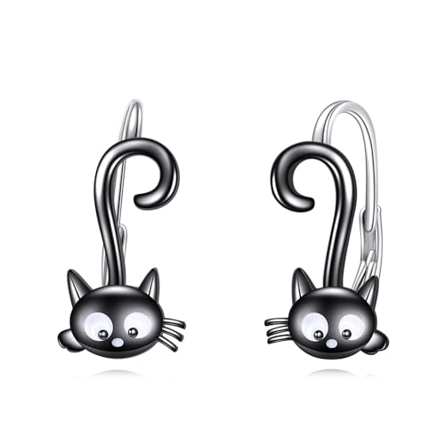 JERWL Schwarze Katzenohrringe Creolen aus 925er Sterlingsilber Katzenohrringe Schmuck Geschenke für Frauen JERWL Schwarze Katzenohrringe Creolen aus 925er Sterlingsilber Katzenohrringe Schmuck Geschenke für Frauen von JERWLI