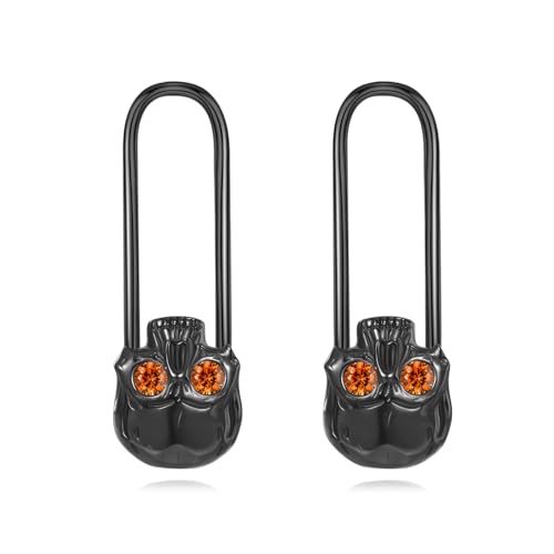 JERWL Schwarze Totenkopf Ohrringe 925 Sterling Silber Sicherheitsnadel Ohrringe Totenkopf-Schmuck Geschenke für Frauen von JERWLI