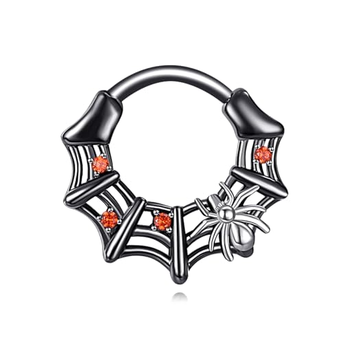 JERWL Septumring mit Spinnennetz 925er Sterlingsilber 16g Gothic-Septumring Gothic Piercingschmuck Geschenke für Frauen von JERWLI