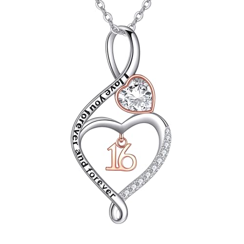 JERWLI 16 Herz-Halskette aus 925 Sterling Silber, 16. Geburtstags-Anhänger-Halskette, Herzschmuck für Frauen, Geschenke. von JERWLI