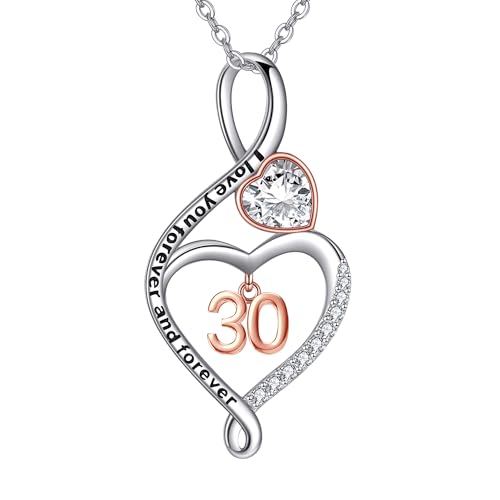 JERWLI 30 Herz-Halskette aus 925 Sterling Silber, 30. Geburtstags-Anhänger-Halskette, Herz-Schmuck für Frauen, Geschenke. von JERWLI