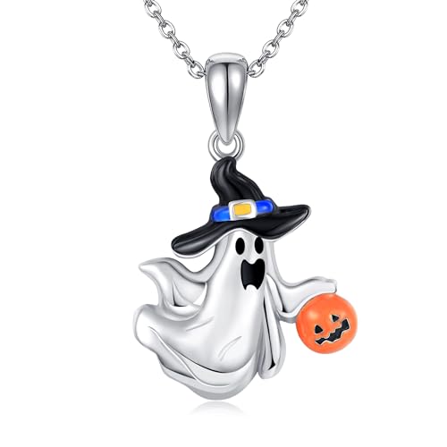 JERWLI Ghost Pumpkin Halskette 925 Sterling Silber Ghost Anhänger Halloween Ghost Schmuck Geschenke für Frauen Mädchen von JERWLI