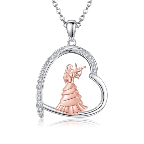 JERWLI 925 Sterling Silber Violin Halskette Musik Die Geige Spielt Halskette Schmuck Geschenke FüR Geiger Frauen MäDchen von JERWLI