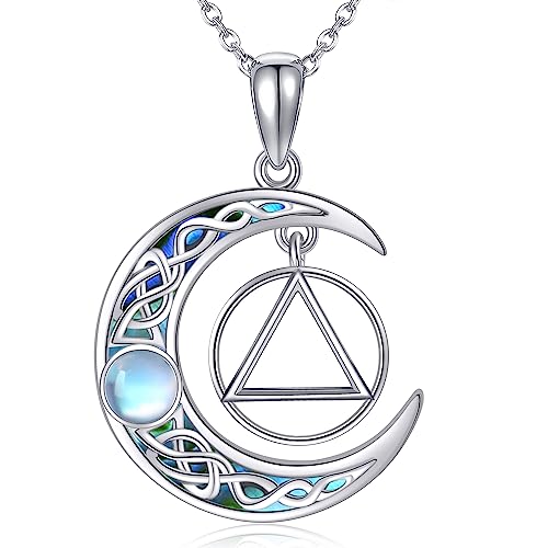 JERWLI AA Geschenk Halskette Sterling Silber Alkoholiker Anonyme Wiederherstellung Symbol Halskette Halbmond Kristall AA Nüchternheit Schmuck für Frauen (Mondstein AA Halskette) von JERWLI