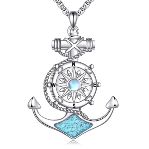 JERWLI Anker-Halskette aus 925 Sterling Silber, Anker-Kompass-Anhänger, Schmuckgeschenke für Frauen, Männer und Liebhaber. JERWLI Anker-Halskette aus 925 Sterling Silber, Anker-Kompass-Anhänger, Schmuckgeschenke für Frauen, Männer und Liebhaber. von JERWLI