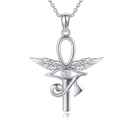 JERWLI Ankh Halskette 925 Sterling Silber Auge des Horus Anhänger Antike Ägyptische Schutz Schmuck Geschenke für Frauen Geburtstag von JERWLI