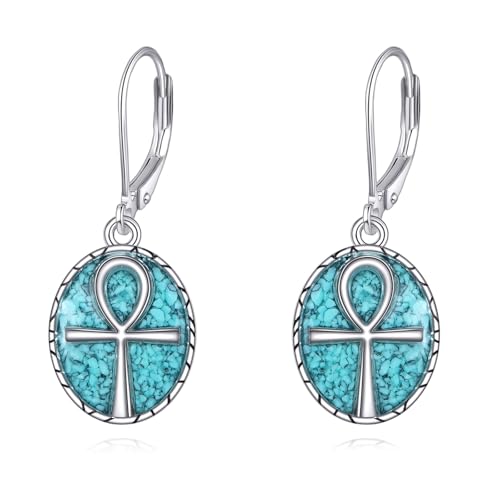 JERWLI Ankh-Ohrringe 925er Sterlingsilber Türkis Ankh-Schmuck Geschenke für Frauen von JERWLI