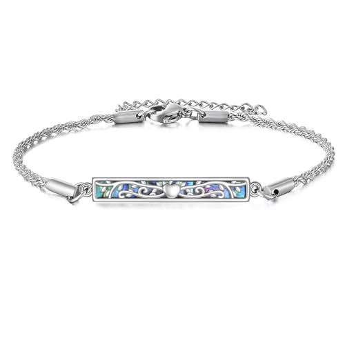 JERWLI Baum des Lebens-Armband aus 925 Sterling Silber mit Anhänger aus Abalone-Schale, Schmuck für Frauen. von JERWLI