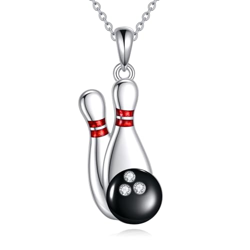 JERWLI Bowling-Halskette mit Bowlingkugel-Anhänger aus 925er Sterlingsilber – Bowlingschmuck für Damen von JERWLI