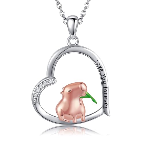 JERWLI Capybara Geschenke Sterling Silber Capybara Halskette Herz Capybara Anhänger Schmuck Geschenk für Frauen Mädchen Capybara Liebhaber von JERWLI