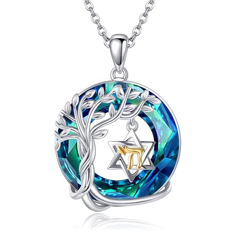 JERWLI Chai Geschenk David Stern Kette Sterling Silber Narcotics Anonymous Chai Symbol Halskette Baum des Lebens Chai Anhänger Schmuck für Frauen von JERWLI