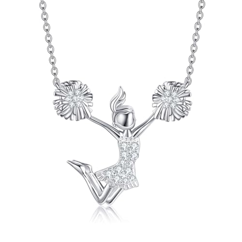JERWLI Cheerleader Mädchen Halskette 925 Sterling Silber Cheerleader Mädchen Schmuck Geschenke für Sport Cheer Anhänger von JERWLI