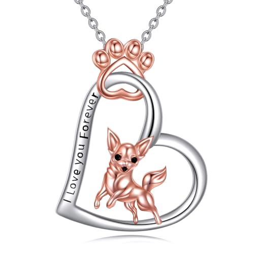 JERWLI Chihuahua Halskette Geschenke 925 Sterling Silber Chihuahua Anhänger Halsketten Niedlicher Hunde Schmuck für Frauen Damen Liebhaberinnen von JERWLI