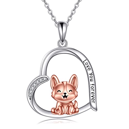 JERWLI Corgi Halskette Sterling Silber Corgi Herz Anhänger Halskette Corgi Haustier Hund Schmuck für Hundeliebhaber Corgi Mutter Frauen Mädchen Geschenk von JERWLI