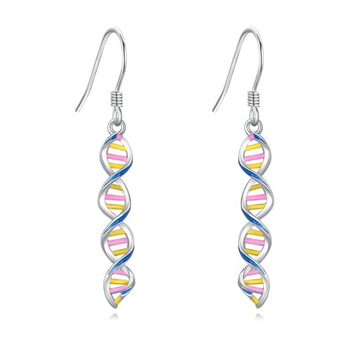 JERWLI DNA-Ohrringe 925er Sterlingsilber Helix-Wissenschafts-Ohrhänger DNA-Wissenschaftsschmuck Geschenke für Frauen von JERWLI
