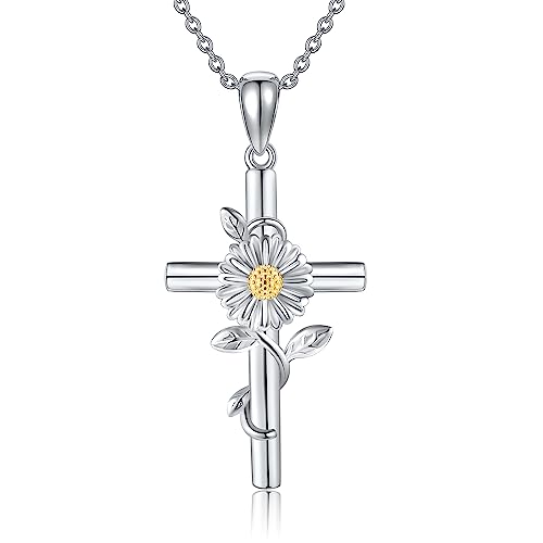JERWLI Gänseblümchen Daisy Halskette 925 Sterling Silber Daisy Kreuz Anhänger Halskette April Geburt Blume Schmuck für Frauen Mädchen JERWLI Gänseblümchen Daisy Halskette 925 Sterling Silber Daisy Kreuz Anhänger Halskette April Geburt Blume Schmuck für Frauen Mädchen von JERWLI