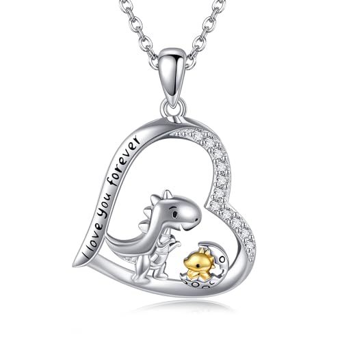JERWLI Dinosaurier Kette 925 Sterling Silber Dino Halskette Cartoon Dinosaurier Anhänger Mutter Tier Halskette Schmuck Geschenk für Frauen Mama von JERWLI