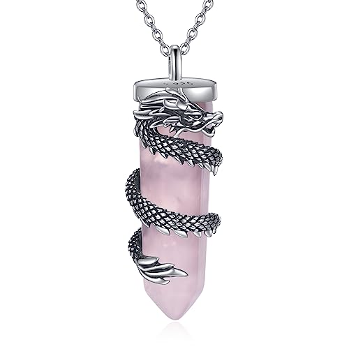 JERWLI Drachen Halskette für Damen S925 Sterlingsilber rosa Kristall Halskette für Mädchen Drachenschmuck Geschenk von JERWLI