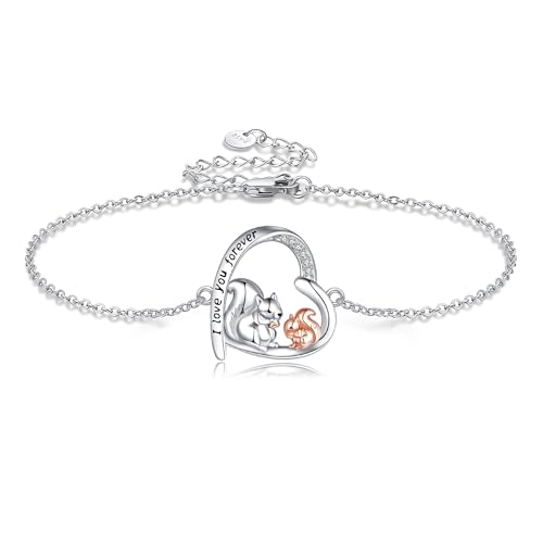 JERWLI Eichhörnchen Armband 925 Sterling Silber Niedliches Herz Eichhörnchen Armbänder Weihnachten Eichhörnchen Schmuck Geschenke für Damen Frau Mädchen Mutter Tochter Eichhörnchen Liebhaber von JERWLI