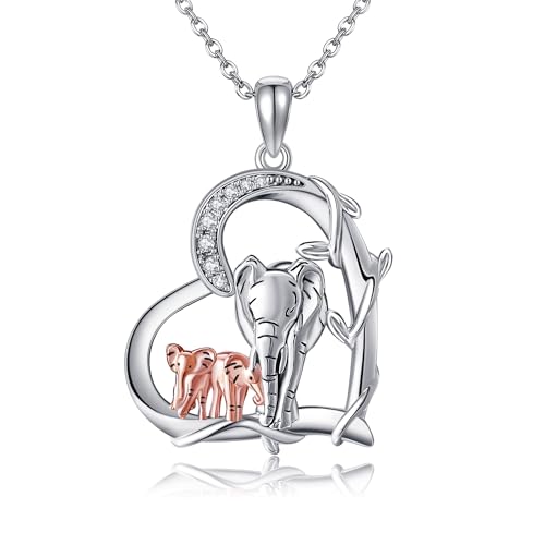 JERWLI Elefant Halskette S925 Sterling Silber Family Elefant Mom Halsketten Schmuck für Frauen Neue Mutter Geschenke von JERWLI