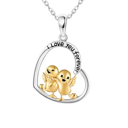 JERWLI Enten Geschenk S925 Sterling Silver Duck Anhänger Halsketten süße Herz Enten Schmuck Geschenke für Frauen Mädchen Enten Liebhaber von JERWLI