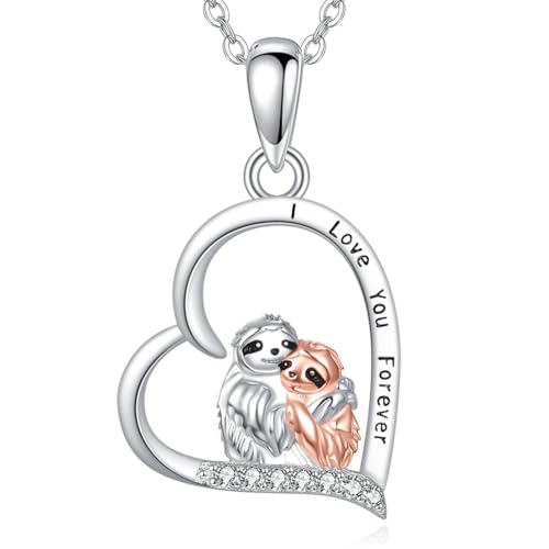 JERWLI Faultier Geschenke S925 Sterling Silber Faultier Anhänger Halskette Süßer Tier Schmuck Geschenk für Damen Frauen Liebhaberinnen von JERWLI