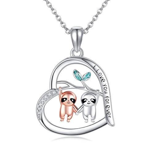 JERWLI Faultier Geschenke Sterling Silber 925 Faultier Halskette süßes Faultier Schmuck Geschenk für Frauen Mädchen Faultier Liebhaber von JERWLI