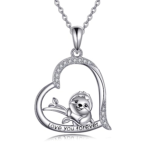 JERWLI Faultier Halskette Sterling Silber Faultier Anhänger Herz Halskette Schmuck für Frauen Mädchen Geschenk von JERWLI