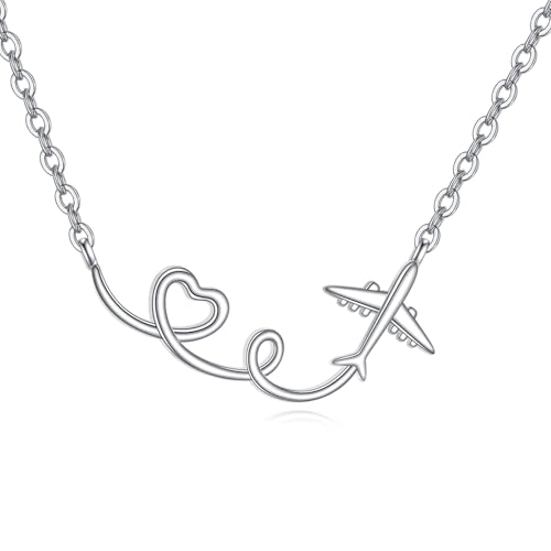 JERWLI Flugzeug-Halskette für Damen 925er Sterlingsilber Reise-Halskette Flugzeug-Schmuck Geschenke für Frauen von JERWLI