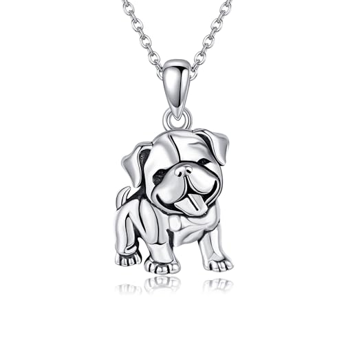 JERWLI Französische Bulldogge Halskette 925 Sterling Silber Bulldogge Anhänger Halskette Bulldogge Welpe Tier Schmuck Geschenke für Hundeliebhaber Frauen von JERWLI