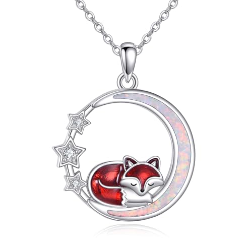 JERWLI Fuchs-Halskette für Damen, 925er Sterlingsilber, Opal-Anhänger, Fuchs-Schmuck, Geschenk für Frauen von JERWLI