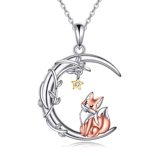 JERWLI Fuchs Kette 925 Sterling Silber Mond Fuchs Anhänger Halskette Schmuck Geschenke für Damen Mädchen Fuchs Liebhaber von JERWLI