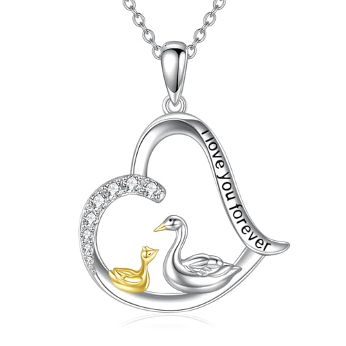 JERWLI Gänse Geschenke S925 Sterling Silber Mutter Gänse Anhänger Halskette Süßer Tier Schmuck Geschenke für Damen Frauen Mütter von JERWLI
