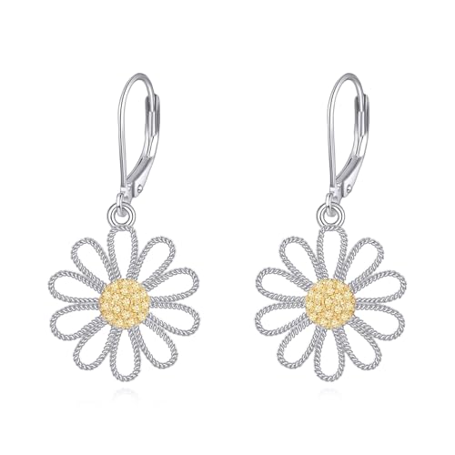 JERWLI Gänseblümchen-Ohrringe 925er Sterlingsilber baumelnde Ohrringe für Frauen Blumenohrringe Geschenke von JERWLI